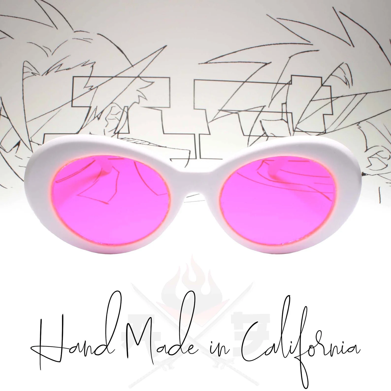 Ema Skye Inspired Glasses Pink Lenses w/ White Frame
